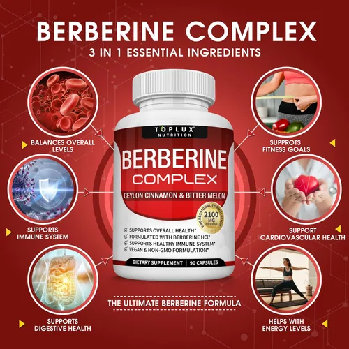 Miniatura 2 de Toplux Berberina con canela de Ceilán y melón amargo 2100 mg – Suplemento de berberina HCL de alta pureza al 97% que apoya la salud general