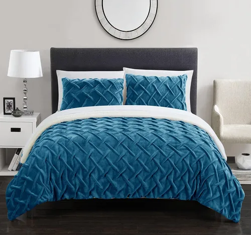 Miniatura 6 de Chic Home BCS03140-AN Naama - Juego de edredón de 3 piezas ultra afelpado de micro visón, con pliegues cruzados, ropa de cama con forro sherpa, Negro