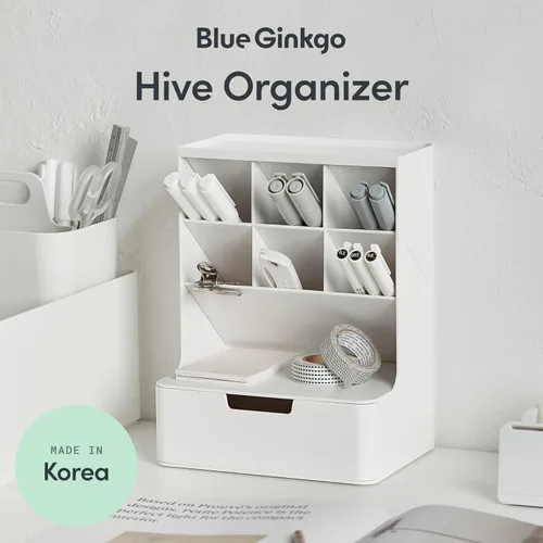 Miniatura 2 de BLUE GINKGO Organizador de escritorio Hive - Organizador vertical de 6 compartimentos, almacenamiento de cajón completo - Porta bolígrafos que Blanco