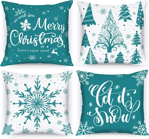 Miniatura 16 de Lanpn Fundas de Almohada Decorativas de Navidad 16x16 4 piezas, Negro Blanco Feliz Navidad Navidad Invierno Copo de Nieve Decorativas Vacaciones