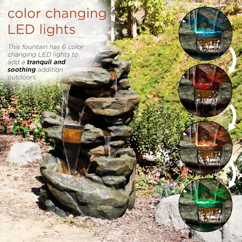 Miniatura 7 de Alpine Corporation Fuente de suelo de cascada para exteriores de 51 pulgadas de alto, diseño resistente a la intemperie con luces LED que cambian