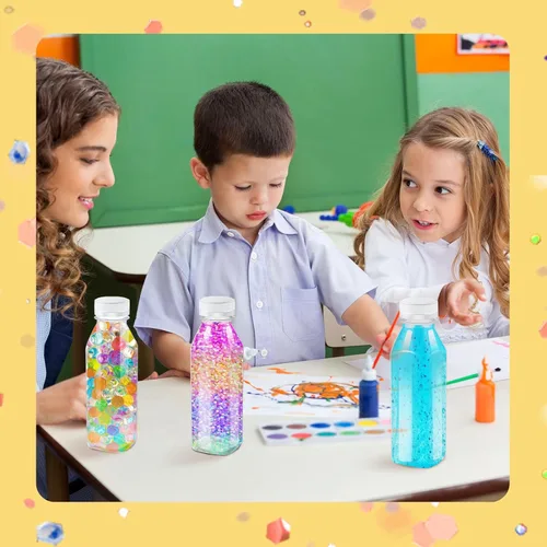 Miniatura 5 de Honeydak Paquete de 24 botellas sensoriales vacías, botellas de plástico transparente de 12 onzas con tapas blancas para manualidades sensoriales