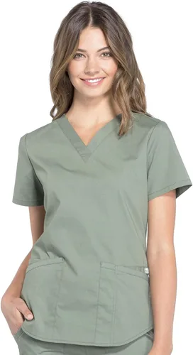 Miniatura 2 de Conjunto de ropa quirúrgica para mujer, WW665, camiseta con cuello en V y pantalón cargo recto WW170, tiro medio, pierna recta, color oliva