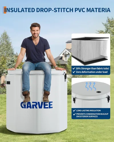 Miniatura 2 de GarveeTech Bañera de hielo para atletas, compatible con enfriadores de agua, bañera inflable de inmersión fría de 186 galones con tapa aislada