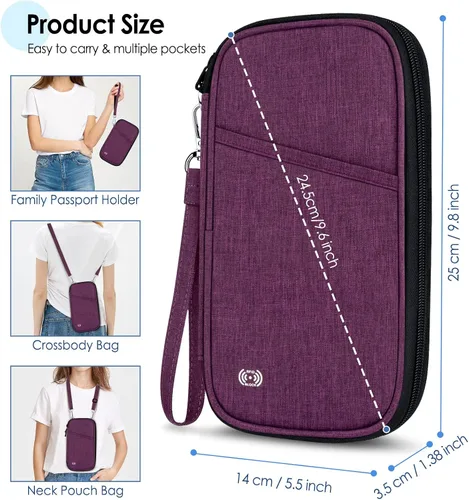 Miniatura 7 de BKNOOU Soporte para pasaporte familiar, organizador de documentos de viaje con correa cruzada para muñeca, cartera impermeable para pasaporte