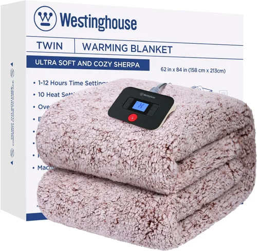 Miniatura 9 de Westinghouse Manta Eléctrica Tamaño Throw, Manta Térmica de Felpa Sherpa Suave con 6 Niveles de Calefacción y 2-10 Horas de Apagado Automático, Gris