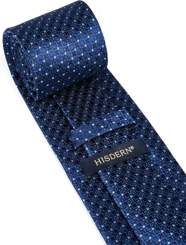 Miniatura 220 de HISDERN Conjunto de corbata a cuadros a cuadros pañuelo tejido clásico formal para hombre corbata y bolsillo cuadrado