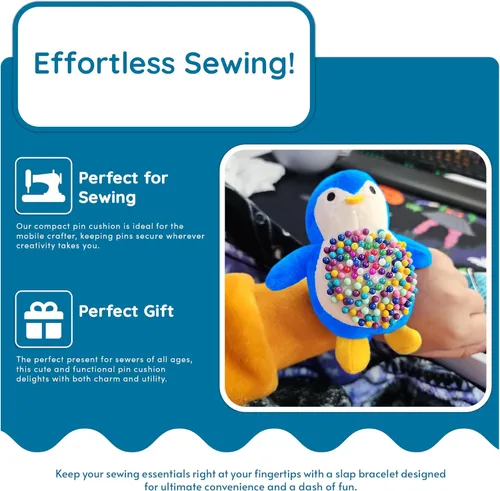 Miniatura 4 de Countables Lindo cojín de muñeca de pingüino para costura, pulseras a presión para alfileres y agujas, suministros y accesorios de costura, soporte