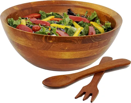 Miniatura 11 de Woodard & Charles - Cuenco grande de madera para ensaladas, frutas, palomitas de maíz, pasta, 10 pulgadas de diámetro x 4.5 pulgadas de alto