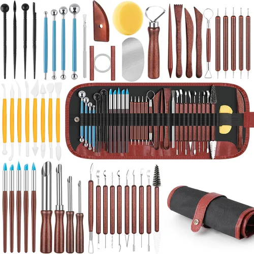 Miniatura 10 de Kit de 48 herramientas de cerámica para esculpir, herramientas de tallado de arcilla, herramientas de cerámica para arcilla polimérica, modelado, 48