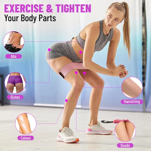 Miniatura 4 de Bandas de resistencia: bandas de entrenamiento de primera calidad para mujeres y hombres, juego de 3 bandas elásticas para glúteos, piernas, pilates