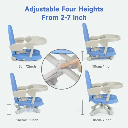 Miniatura 5 de YOLEO Silla alta para bebé, asiento elevador para mesa de comedor, sillas altas plegables con alturas ajustables, asiento elevador de viaje