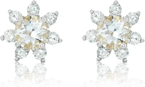 Miniatura 3 de Pendientes de tuerca de oro amarillo o blanco macizo de 14 quilates de 0.157in con piedras preciosas y halo de diamantes