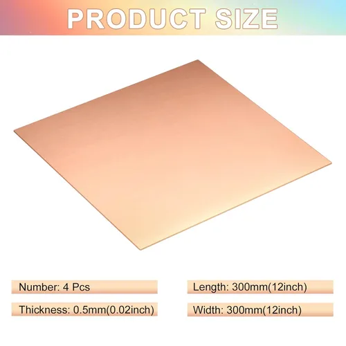 Miniatura 2 de Therwen 4 láminas de cobre de metal para manualidades de 12 x 12 pulgadas, calibre 24, 0.020 in de grosor, sin arañazos, hoja de cobre puro