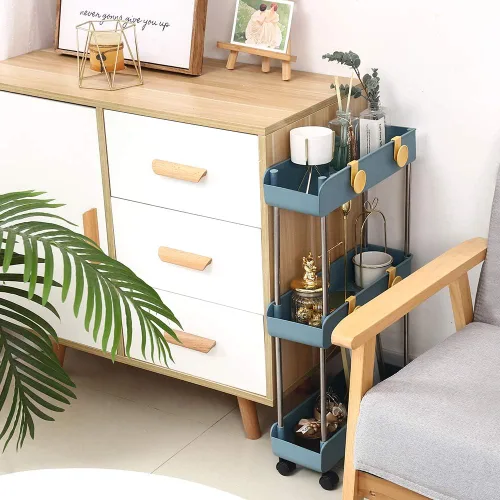 Miniatura 2 de Melody House - Estantería móvil delgada de 3 niveles sobre ruedas, organizador de almacenamiento de baño rodante, carrito de utilidad, estante