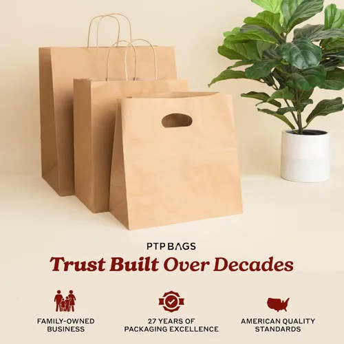 Miniatura 7 de PTP - 250 bolsas de mano para regalo, de papel, Kraft Perfectas para cumpleaños, bodas, vacaciones y toda ocasión Colores blanco o natural