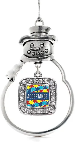 Miniatura 87 de Inspired Silver - Adorno de rodillo de reina - Adorno cuadrado de plata con muñeco de nieve con joyas de circonita cúbica