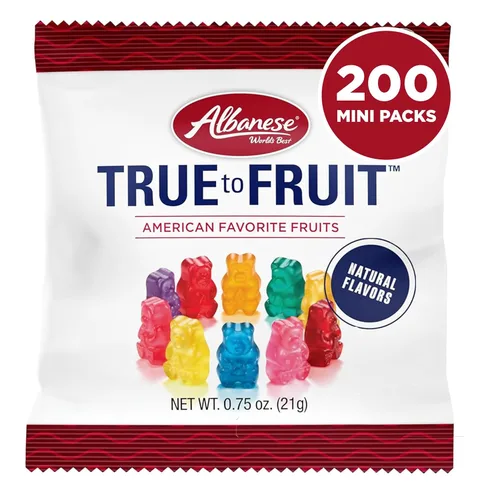 Albanese World's Best True to Fruit™ - Gomitas de frutas favoritas estadounidenses, bolsa de caramelo de 0.75 onzas (paquete de 200)