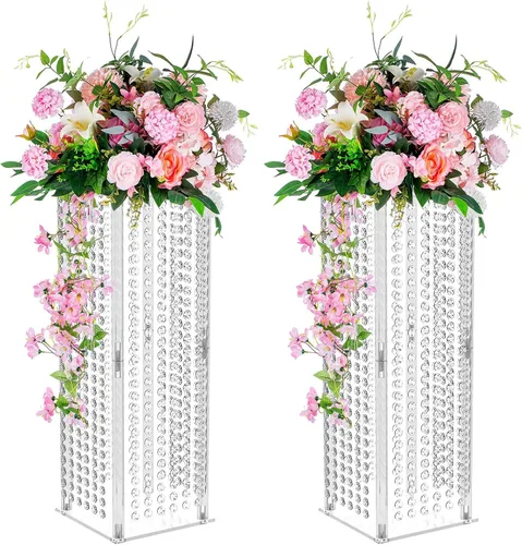 Nuptio Centros de mesa de boda para mesas jarrones, 2 piezas de 23.6 pulgadas de alto, jarrón de flores para decoración de mesas de fiesta, elegante