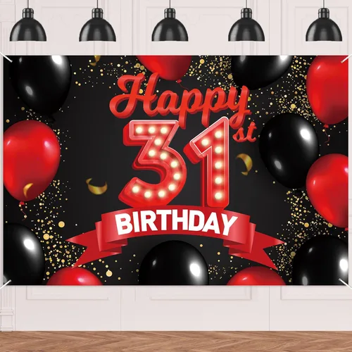 Miniatura 44 de Cartel de feliz cumpleaños 15 color rojo y negro, decoración temática de globos para niñas y mujeres, princesas de 15 años, fiesta de cumpleaños