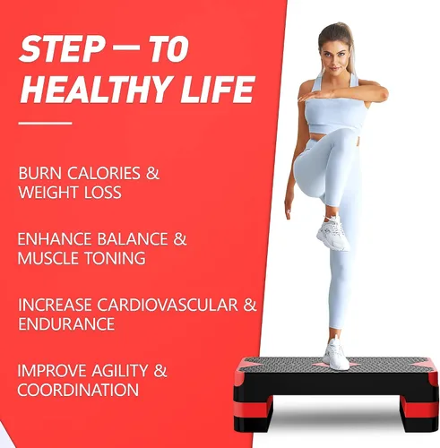 Miniatura 7 de GYMMAGE Escalón de ejercicio aeróbico, escalón aeróbico ajustable para ejercicio, plataforma de entrenamiento para escalonar, plataforma de pasos