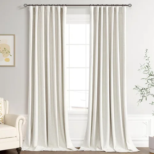 Miniatura 41 de Joywell 2 cortinas opacas 100%, lino, beige natural, trabillas traseras/cinta con ganchos, aislantes, de dormitorio, comedor, sala, puerta corrediza