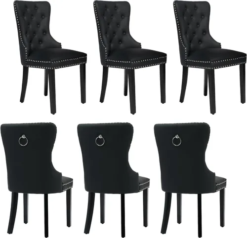 Miniatura 24 de adochr Juego de 2 sillas de comedor de terciopelo, sillas de comedor tapizadas acolchadas con anillo de tracción y patas de acero inoxidable, beige