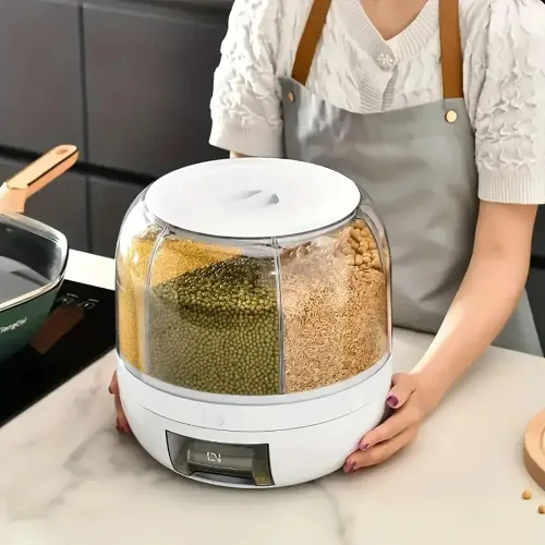 Miniatura 2 de Contenedor giratorio de almacenamiento de granos, dispensador de arroz, recipiente de arroz de 6 compartimentos, dispensador de alimentos giratorio