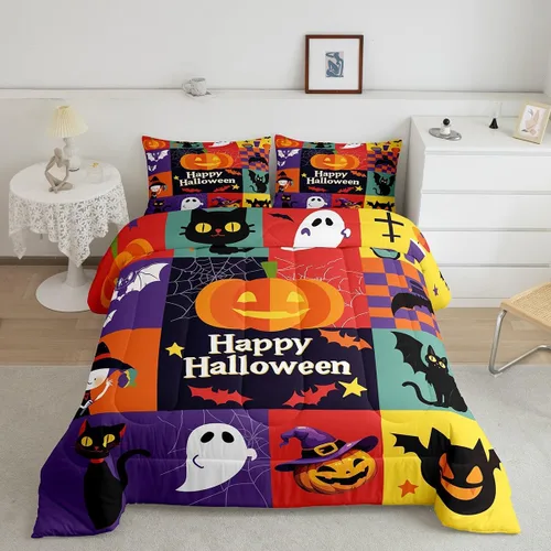 Miniatura 35 de Erosebridal Juego de ropa de cama de murciélago de Halloween, tamaño individual, juego de edredón de estrellas con purpurina y galaxia para niños