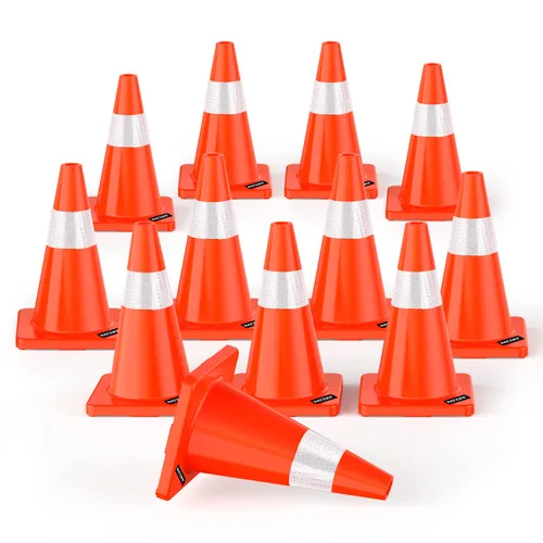 Miniatura 5 de Conos de seguridad de tráfico 6 piezas con collares reflectantes y conectores de cadena de PVC irrompible naranja construcción para el tráfico