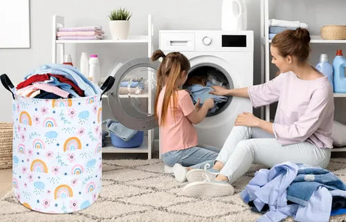 Miniatura 2 de Cesta Redonda de Almacenamiento para Ropa Sucia, Contenedores de Guardería para el Hogar, Contenedores de Regalo con Asas