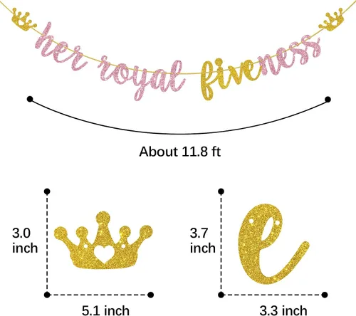 Miniatura 2 de Cartel colgante con texto en inglés "Her Royal Fivenness", "Happy 5th Birthday", suministros de decoración de fiesta de cumpleaños de 5 años