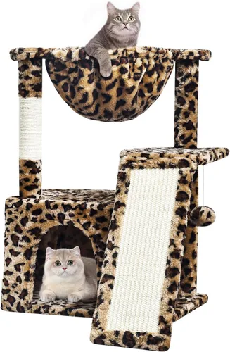 Miniatura 10 de SYANDLVY Árbol de gato de 23.62 pulgadas para gatos grandes de interior, torre para gatos con postes rascadores y tabla, muebles modernos de cama