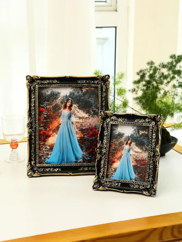 Miniatura 2 de Marco de fotos vintage negro de 8 x 10 pulgadas, elegante marco dorado adornado antiguo con frente de cristal, mesa y exhibición de pared