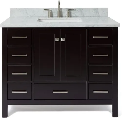 Miniatura 5 de ARIEL Cambridge - Mueble de baño espresso de 43 pulgadas con fregadero, borde de mármol italiano de carrara de 1.5 pulgadas, madera maciza