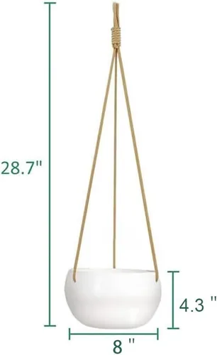 Miniatura 7 de Macetas colgantes de cerámica para plantas de interior y exterior, maceta moderna de 8 pulgadas, cesta redonda de porcelana con soporte para plantas