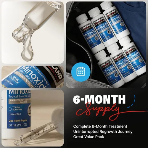 Miniatura 6 de Kirkland Signature Minoxidil Solución tópica USP 5%, tratamiento de crecimiento capilar extra fuerte para hombres, suministro de 6 meses
