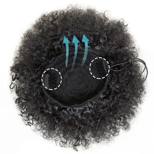 Miniatura 4 de MOONSHOW Extensión de cola de caballo afro con cordón para mujeres negras, extensión de moño corto afro rizado, extensiones de cabello sintético