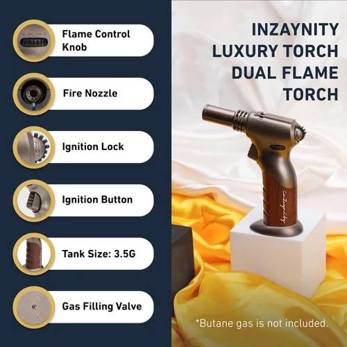 Miniatura 5 de Antorcha de Butano de Doble Llama - Soplete de Mano Recargable para Cocinar, Soldar y Arte de Resina con Llama Ajustable y Bloqueo de Encendido