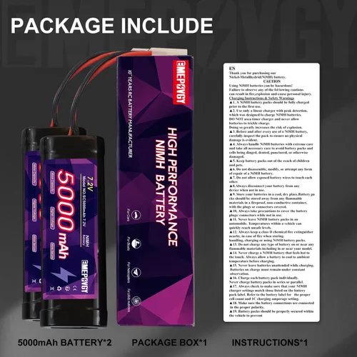 Miniatura 6 de 7.2V RC NiMH Batería 5000mAh Capacidad Recargable 6-Cell Flat Battery Pack con TMY Plug (2 Paquetes)