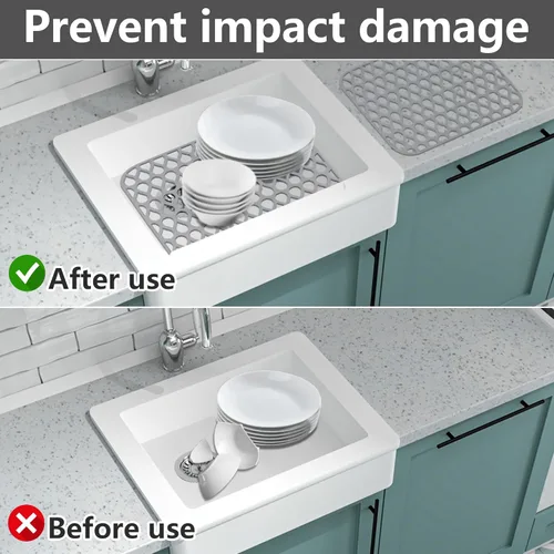Miniatura 4 de Protectores de fregadero para fregadero de cocina, 2 alfombrillas de cocina de silicona de 13.58 x 11.6 pulgadas, protector inferior antideslizante