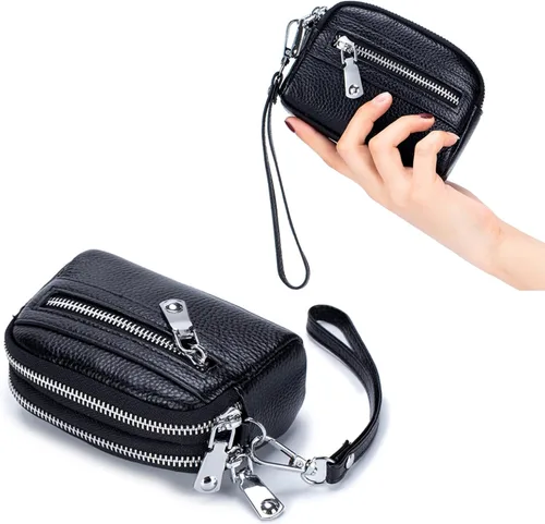 Miniatura 5 de Cartera de cuero genuino con correa para la muñeca, Negro