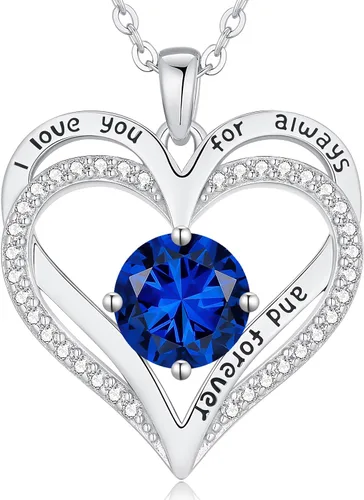 Miniatura 216 de LOUISA SECRET Love Heart Birthstone Necklaces for Women, Birthday Gift for Women, Anniversary Jewelry for Wife Her, 925 Sterling Silver Pendant