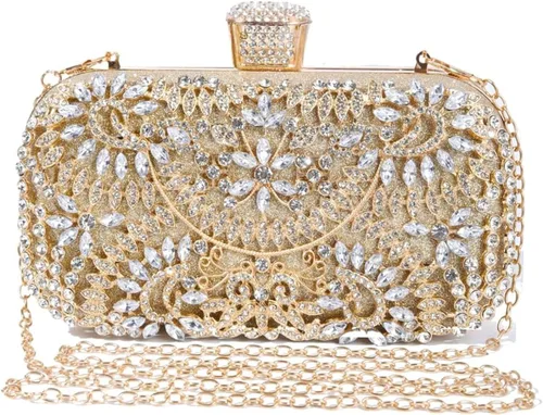 Covelin Bolso de noche decorado con diamantes de imitación para mujer, bolso cruzado de hombro con cadena
