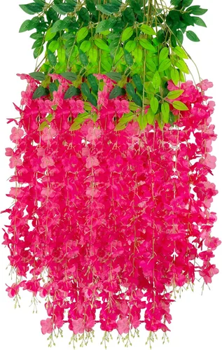 Miniatura 10 de Paquete de 12 guirnaldas de flores colgantes de glicina blanca, enredaderas de flores artificiales de 3.77 pies, glicinia falsa, guirnalda colgante