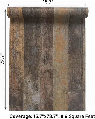 Miniatura 7 de VaryPaper Papel tapiz de madera rústica despegable y adhesivo de 15.7''x78.7'', papel de contacto de madera marrón para encimeras, impermeable