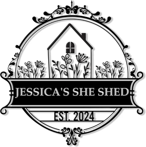 Letrero de metal personalizado con texto en inglés "She Shed", decoración de pared con nombre personalizado para jardín, patio, porche, valla o
