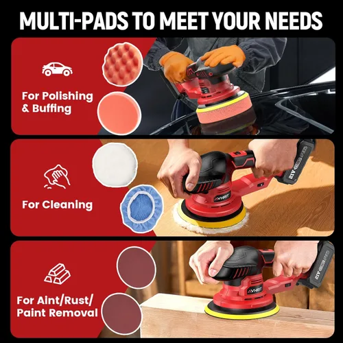 Miniatura 8 de Pulidora Inalámbrica Actualizada con Baterías de 2x4.0Ah, 6 Velocidades Variables hasta 5500 RPM, Pulidora Buffer de 6 Pulgadas para Automóvil