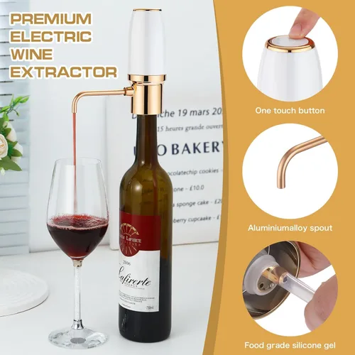 Miniatura 4 de Aireador de vino eléctrico, aireador de vino moderno, Dispensador de vino eléctrico, Vertedor de vino blanco y dorado, Bomba de vino, Vertedor