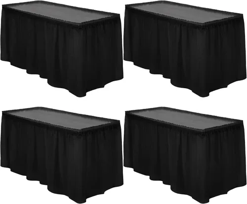 Miniatura 13 de TURSTIN 2 faldas de mesa de plástico negro de 14 x 29 pies para mesas rectangulares, mantel ajustable, mantel desechable para fiestas de cumpleaños